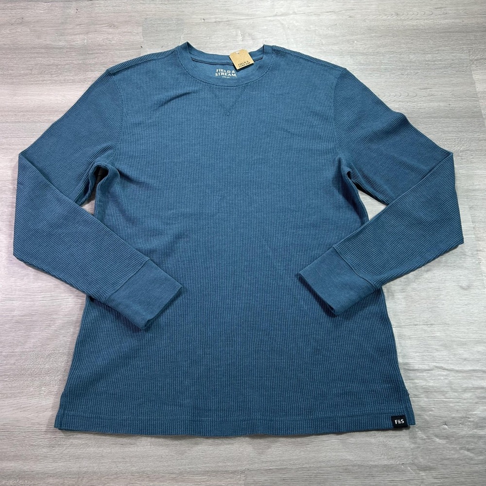 NEW Field & Stream Shirt Mens Medium Blue Waffle Thermal Tagless Long Sleeve Tee